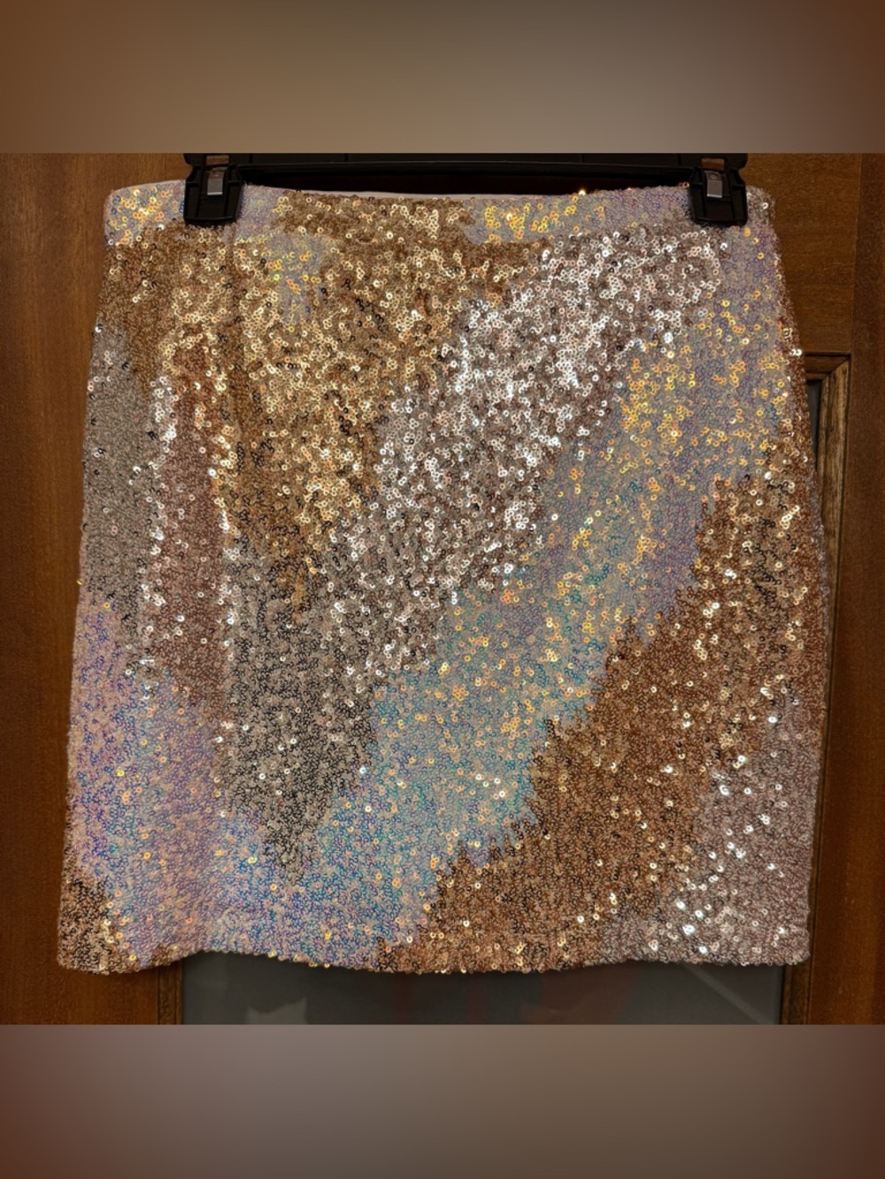 Genevieve Ivory Multi Sequin Global Lined Side Slit Mini Skirt medium - Picture 8 of 12